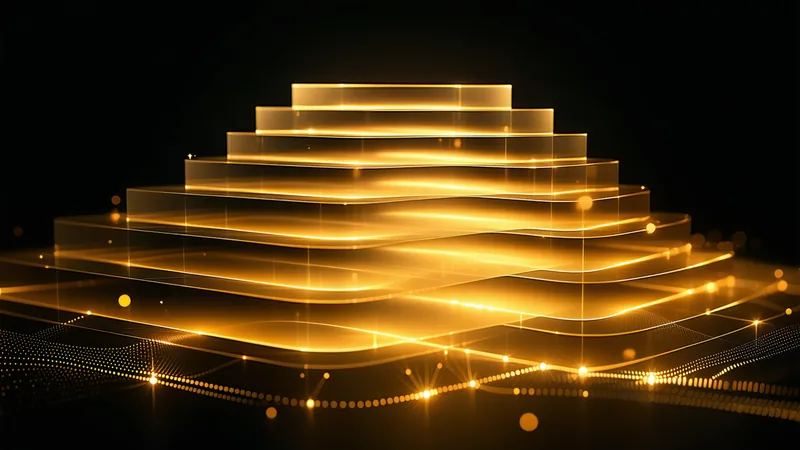 Abstract data versioning concept — stacked data layers with hash connections