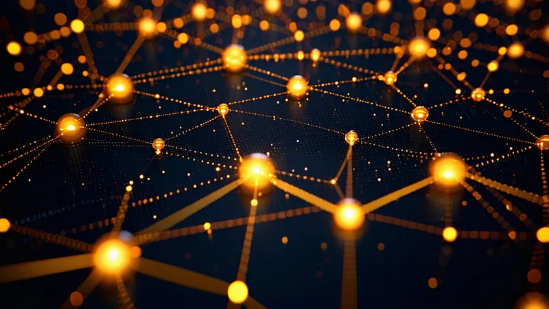 Abstract visualization of model risk management in financial services — structured grid with amber compliance indicators