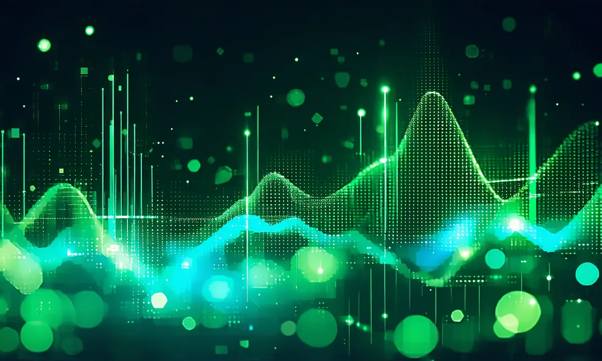 Abstract visualization of an LLM evaluation dashboard with metric charts