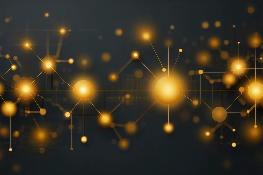 Abstract timeline visualization showing checkpoint versioning progression with amber-highlighted version nodes